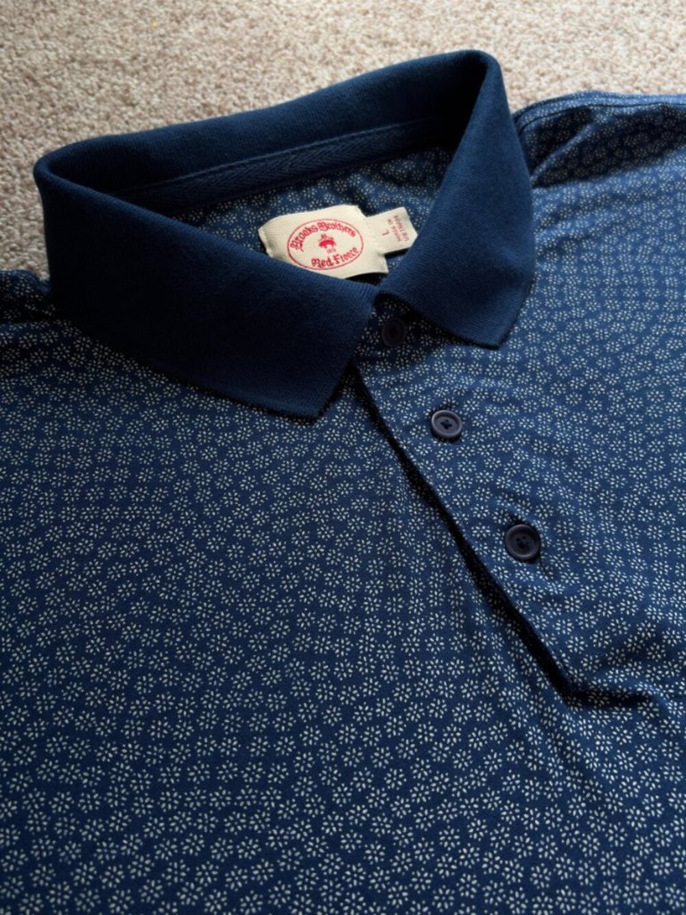 Brooks Brothers Red Fleece Micro Floral Polo Navy L